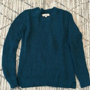 LOFT Teal Crew Neck Sweater Ribbed Knit Cozy